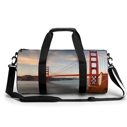 Sporttasche mit Regenbogen-Musiknotenmelodie, kleine Reisetasche mit Fach, Wochenendtasche für Damen und Herren, Golden Gate Bridge, 17.7in/9in/9in von FZQVSGW