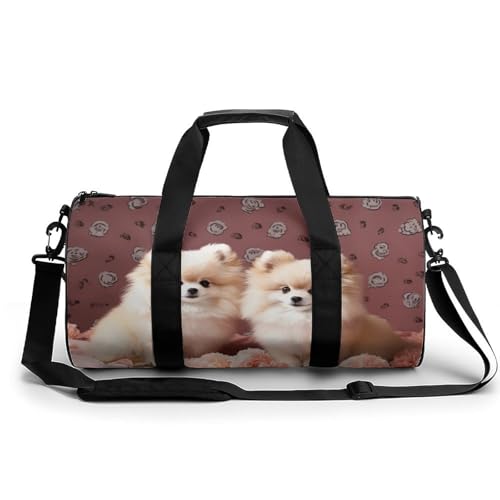 Sporttasche mit Regenbogen-Musiknotenmelodie, kleine Reisetasche mit Fach, Wochenendtasche für Damen und Herren, Zwergspitz Welpen und Spitze, 17.7in/9in/9in Sporttasche mit Regenbogen-Musiknotenmelodie, kleine Reisetasche mit Fach, Wochenendtasche für Damen und Herren, Zwergspitz Welpen und Spitze, 17.7in/9in/9in von FZQVSGW