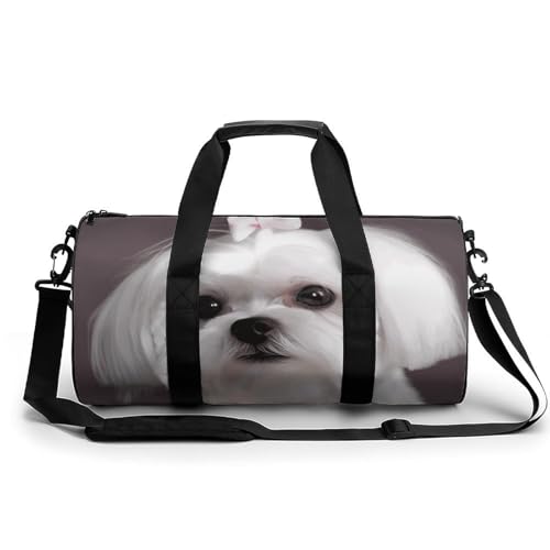 Sporttasche mit Sensenmann, kleine Reisetasche mit Fach, Wochenendtasche für Damen und Herren, Hübscher Malteser-Hund, 17.7in/9in/9in von FZQVSGW