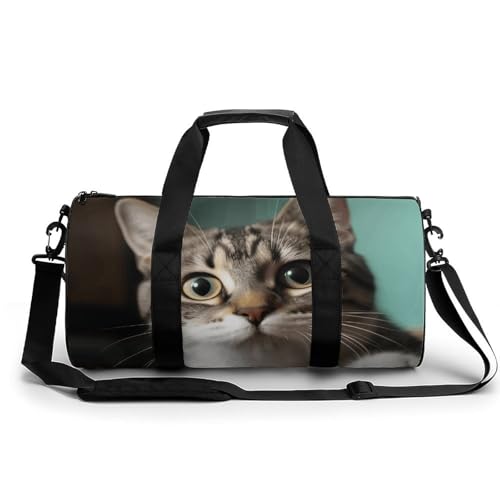Turnbeutel Reise Falcon Fighter Seesack mit Fach Workout Tasche Übernachtungstasche für Damen Herren, Eine neugierige Katze, 17.7in/9in/9in von FZQVSGW