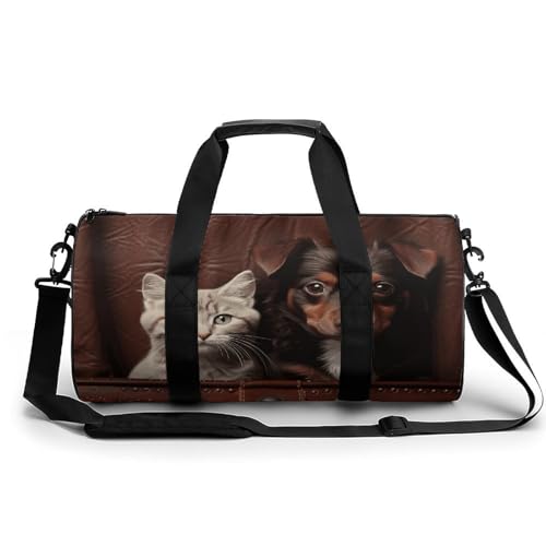Turnbeutel Reise Falcon Fighter Seesack mit Fach Workout Tasche Übernachtungstasche für Damen Herren, Katze und Hund sitzen in Ledertasche, 17.7in/9in/9in von FZQVSGW