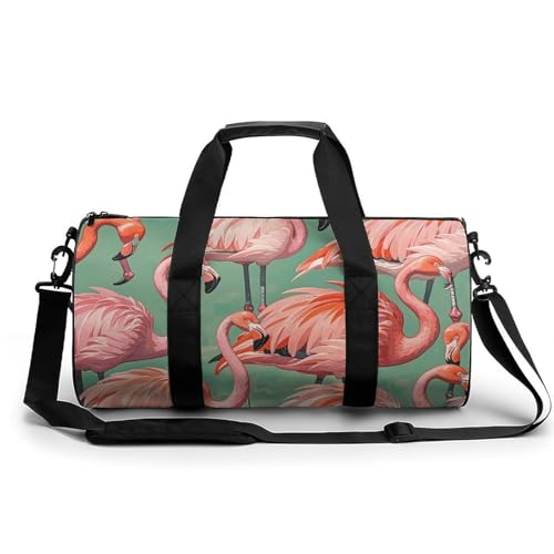 Turnbeutel Reise Feuer und Wasser Phoenix Seesack mit Fach Workout Tasche Übernachtungstasche für Damen Herren, Schöne Flamingos, 17.7in/9in/9in von FZQVSGW