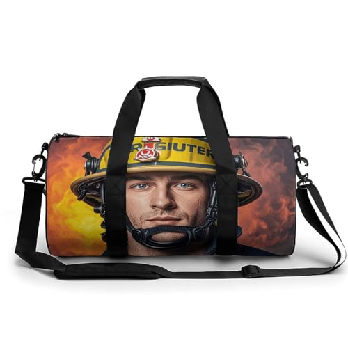 Turnbeutel Reise Feuerwehrmann Seesack mit Fach Workout Tasche Übernachtungstasche für Damen Herren, Feuerwehrmann Feuerwehrmann, 17.7in/9in/9in von FZQVSGW