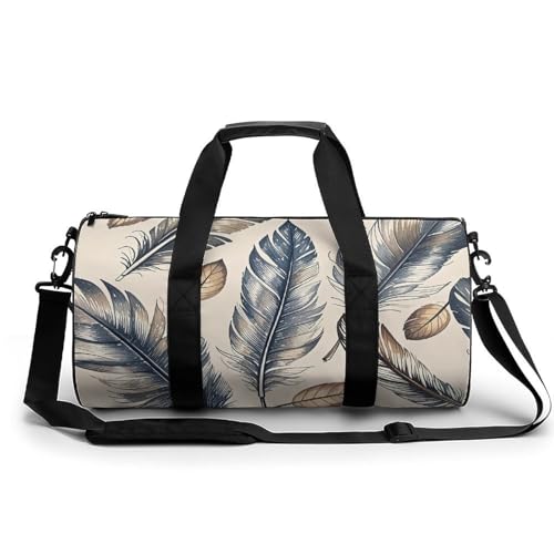 Turnbeutel Reise Geister Tanz mit magischer Seesack mit Fach Workout Tasche Übernachtungstasche für Damen Herren, Handgezeichnete Federn, 17.7in/9in/9in von FZQVSGW