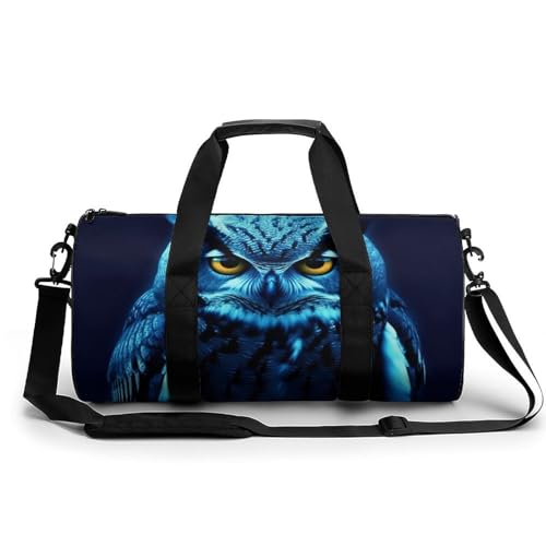 Wildlife Spider Sporttasche, kleine Reisetasche mit Fach, Handgepäck, Wochenendtasche für Damen und Herren, blaue eule, 17.7in/9in/9in von FZQVSGW