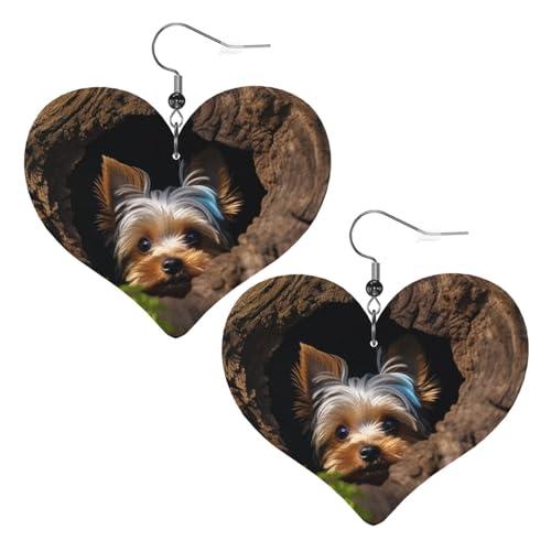 A little Yorkshire Terrier Leder-Ohrringe für Damen, Herz-Ohrringe, leicht, baumelnde Ohrringe, Schmuckgeschenk von FZQVSLCM