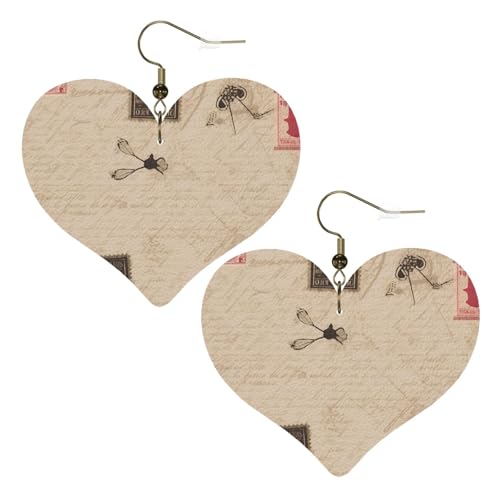 Altmodische Leder-Ohrringe für Damen, Herz-Ohrringe, leicht, baumelnd, Schmuck, Geschenke von FZQVSLCM