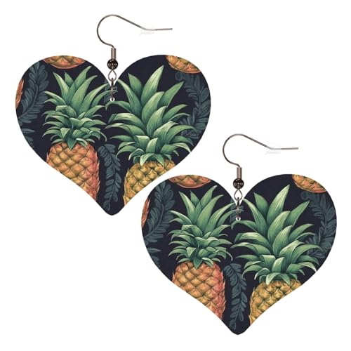 Ananas-Leder-Ohrringe für Damen, Herz-Ohrringe, leicht, baumelnd, Schmuck, Geschenke von FZQVSLCM