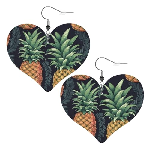 Ananas-Leder-Ohrringe für Damen, Herz-Ohrringe, leicht, baumelnd, Schmuck, Geschenke von FZQVSLCM