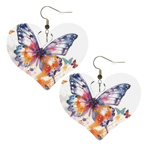 Aquarell-Schmetterling-Leder-Ohrringe für Damen, Herz-Ohrringe, leicht, baumelnde Ohrringe, Schmuck-Geschenke Aquarell-Schmetterling-Leder-Ohrringe für Damen, Herz-Ohrringe, leicht, baumelnde Ohrringe, Schmuck-Geschenke von FZQVSLCM