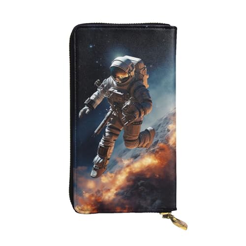 Astronaut fliegt im Weltraum, Ledergeldbörse für Damen, lange Münzbörse, ultradünn, Kreditkartenhalter, Bifold Clutch von FZQVSLCM