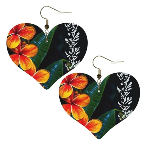 Auffällige hawaiianische Blumen-Leder-Ohrringe für Frauen, Herz-Ohrringe, leichte baumelnde Ohrringe, Schmuck-Geschenke, One Size, Kein Edelstein Auffällige hawaiianische Blumen-Leder-Ohrringe für Frauen, Herz-Ohrringe, leichte baumelnde Ohrringe, Schmuck-Geschenke, One Size, Kein Edelstein von FZQVSLCM