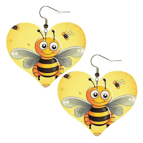 Biene auf dem quadratischen Leder-Ohrringe für Damen, Herz-Ohrringe, leicht, baumelnd, Schmuck, Geschenke, One Size, Kein Edelstein Biene auf dem quadratischen Leder-Ohrringe für Damen, Herz-Ohrringe, leicht, baumelnd, Schmuck, Geschenke, One Size, Kein Edelstein von FZQVSLCM