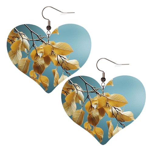 Birkenblätter-Leder-Ohrringe für Damen, Herz-Ohrringe, leicht, baumelnde Ohrringe, Schmuck-Geschenke von FZQVSLCM