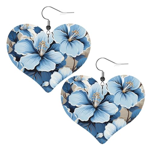 Blaue Hibiskusblüten-Leder-Ohrringe für Damen, Herz-Ohrringe, leicht, baumelnde Ohrringe, Schmuck, Geschenke Blaue Hibiskusblüten-Leder-Ohrringe für Damen, Herz-Ohrringe, leicht, baumelnde Ohrringe, Schmuck, Geschenke von FZQVSLCM
