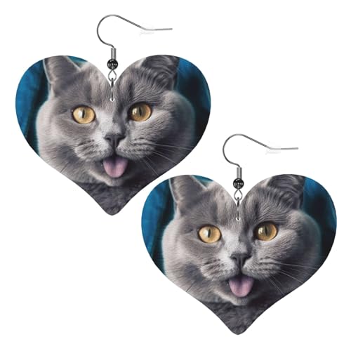 Blaue Katze mit herausstehender Zunge, Leder-Ohrringe für Damen, Herz-Ohrringe, leicht, baumelnde Ohrringe, Schmuck-Geschenke, One Size, Kein Edelstein Blaue Katze mit herausstehender Zunge, Leder-Ohrringe für Damen, Herz-Ohrringe, leicht, baumelnde Ohrringe, Schmuck-Geschenke, One Size, Kein Edelstein von FZQVSLCM