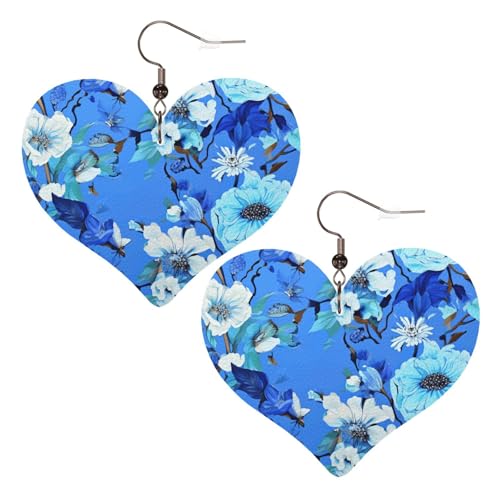 Blaue Leder-Ohrringe mit Blumenmuster für Damen, Herz-Ohrringe, leicht, baumelnde Ohrringe, Schmuck, Geschenke Blaue Leder-Ohrringe mit Blumenmuster für Damen, Herz-Ohrringe, leicht, baumelnde Ohrringe, Schmuck, Geschenke von FZQVSLCM