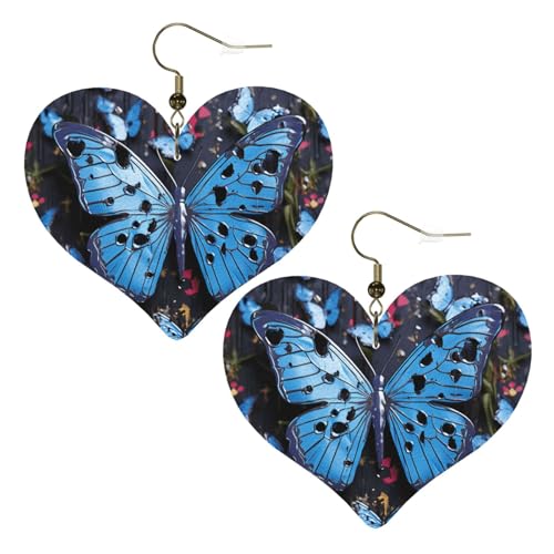 Blaue Schmetterlings-Leder-Ohrringe für Damen, Herz-Ohrringe, leichte baumelnde Ohrringe, Schmuck-Geschenke, One Size, Kein Edelstein Blaue Schmetterlings-Leder-Ohrringe für Damen, Herz-Ohrringe, leichte baumelnde Ohrringe, Schmuck-Geschenke, One Size, Kein Edelstein von FZQVSLCM
