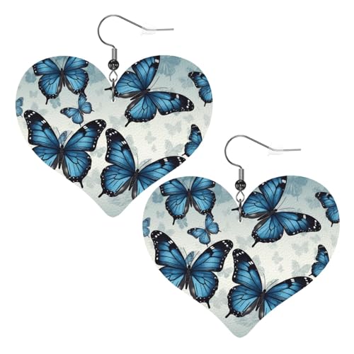 Blaue Schmetterlings-Leder-Ohrringe für Damen, Herz-Ohrringe, leichte baumelnde Ohrringe, Schmuck-Geschenke Blaue Schmetterlings-Leder-Ohrringe für Damen, Herz-Ohrringe, leichte baumelnde Ohrringe, Schmuck-Geschenke von FZQVSLCM
