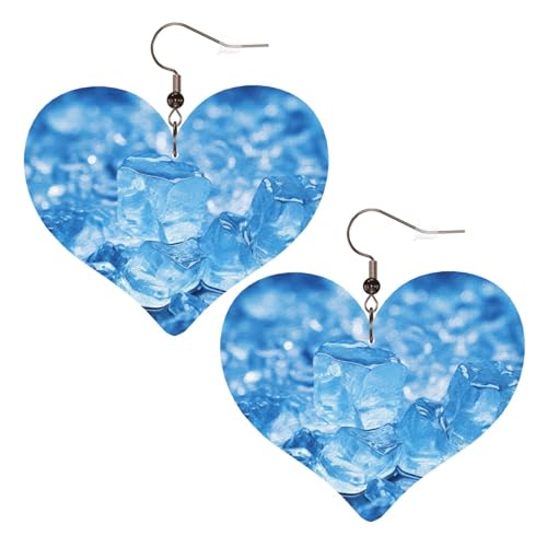 Blauer Eiswürfelhintergrund, Leder-Ohrringe für Damen, Herz-Ohrringe, leicht, baumelnde Ohrringe, Schmuck, Geschenke, One Size, Kein Edelstein von FZQVSLCM