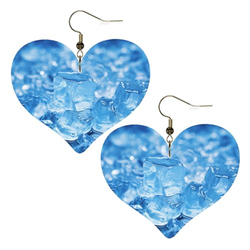 Blauer Eiswürfelhintergrund, Leder-Ohrringe für Damen, Herz-Ohrringe, leicht, baumelnde Ohrringe, Schmuck, Geschenke von FZQVSLCM