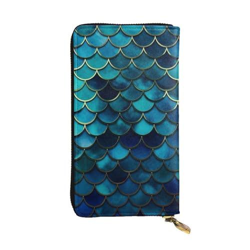 Blaues Fischschuppenmuster, Ledergeldbörse für Damen, lange Münzbörse, ultradünn, Kreditkartenhalter, Bifold Clutch von FZQVSLCM