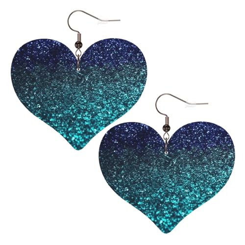 Blaugrüne Glitzer-Leder-Ohrringe für Damen, Herz-Ohrringe, leicht, baumelnde Ohrringe, Schmuck-Geschenke Blaugrüne Glitzer-Leder-Ohrringe für Damen, Herz-Ohrringe, leicht, baumelnde Ohrringe, Schmuck-Geschenke von FZQVSLCM