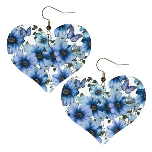 Blühende blaue Gänseblümchen-Leder-Ohrringe für Frauen, Herz-Ohrringe, leicht, baumelnde Ohrringe, Schmuckgeschenke Blühende blaue Gänseblümchen-Leder-Ohrringe für Frauen, Herz-Ohrringe, leicht, baumelnde Ohrringe, Schmuckgeschenke von FZQVSLCM