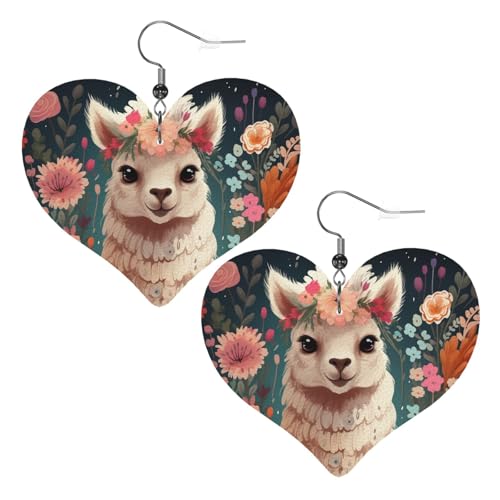 Blumen-Alpaka-Leder-Ohrringe für Damen, Herz-Ohrringe, leicht, baumelnde Ohrringe, Schmuckgeschenke von FZQVSLCM