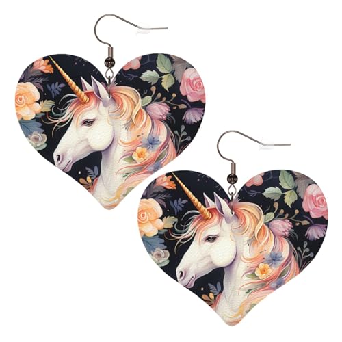 Blumen-Leder-Ohrringe für Damen, Herz-Ohrringe, leicht, baumelnde Ohrringe, Schmuck-Geschenke von FZQVSLCM