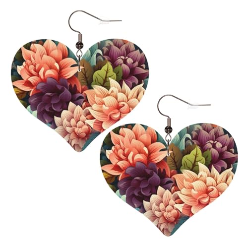 Blumen als Hintergrund, Leder-Ohrringe für Frauen, Herz-Ohrringe, leicht, baumelnde Ohrringe, Schmuck, Geschenke von FZQVSLCM