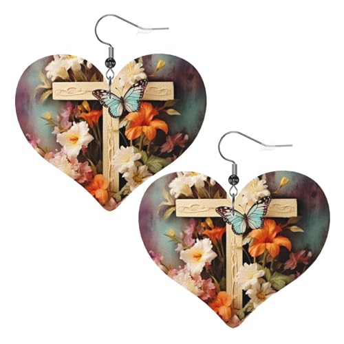 Blumenzweige am Kreuz, Leder-Ohrringe für Damen, Herz-Ohrringe, leicht, baumelnd, Schmuck, Geschenke Blumenzweige am Kreuz, Leder-Ohrringe für Damen, Herz-Ohrringe, leicht, baumelnd, Schmuck, Geschenke von FZQVSLCM