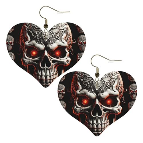 Böser Totenkopf-Leder-Ohrringe für Damen, Herz-Ohrringe, leicht, baumelnd, Schmuck, Geschenke von FZQVSLCM