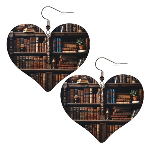 Bücher auf dem Bücherregal, Leder-Ohrringe für Frauen, Herz-Ohrringe, leicht, baumelnd, Schmuck, Geschenke Bücher auf dem Bücherregal, Leder-Ohrringe für Frauen, Herz-Ohrringe, leicht, baumelnd, Schmuck, Geschenke von FZQVSLCM