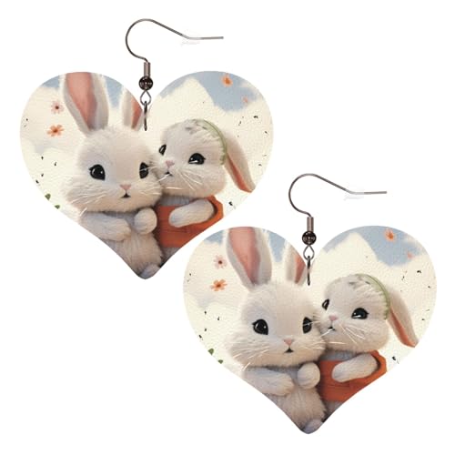 Bunny Hug Leder-Ohrringe für Damen, Herz-Ohrringe, leicht, baumelnde Ohrringe, Schmuckgeschenke Bunny Hug Leder-Ohrringe für Damen, Herz-Ohrringe, leicht, baumelnde Ohrringe, Schmuckgeschenke von FZQVSLCM
