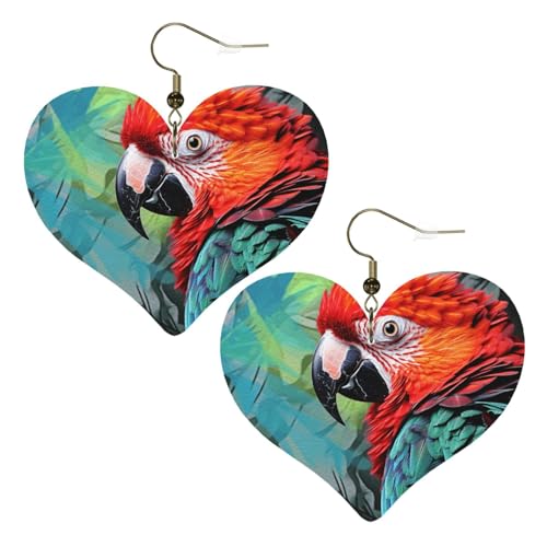 Bunte Papageien-Leder-Ohrringe für Damen, Herz-Ohrringe, leicht, baumelnde Ohrringe, Schmuck, Geschenke, One Size, Kein Edelstein Bunte Papageien-Leder-Ohrringe für Damen, Herz-Ohrringe, leicht, baumelnde Ohrringe, Schmuck, Geschenke, One Size, Kein Edelstein von FZQVSLCM