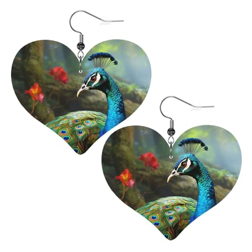 Bunte Pfauen-Leder-Ohrringe für Damen, Herz-Ohrringe, leicht, baumelnde Ohrringe, Schmuck, Geschenke Bunte Pfauen-Leder-Ohrringe für Damen, Herz-Ohrringe, leicht, baumelnde Ohrringe, Schmuck, Geschenke von FZQVSLCM