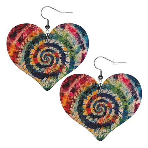 Bunte Spiral-Batik-Leder-Ohrringe für Damen, Herz-Ohrringe, leicht, baumelnde Ohrringe, Schmuck, Geschenke Bunte Spiral-Batik-Leder-Ohrringe für Damen, Herz-Ohrringe, leicht, baumelnde Ohrringe, Schmuck, Geschenke von FZQVSLCM