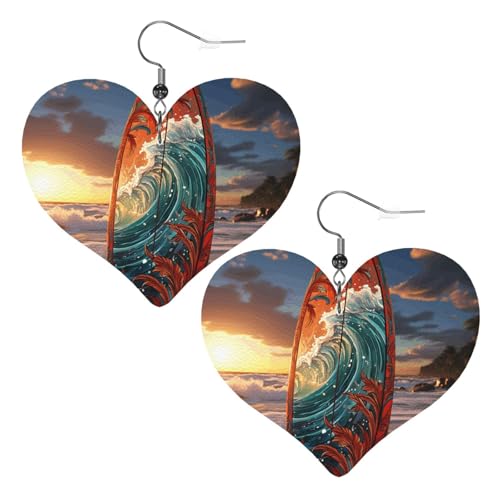 Bunte Surfbrett-Leder-Ohrringe für Damen, Herz-Ohrringe, leicht, baumelnde Ohrringe, Schmuck, Geschenke Bunte Surfbrett-Leder-Ohrringe für Damen, Herz-Ohrringe, leicht, baumelnde Ohrringe, Schmuck, Geschenke von FZQVSLCM
