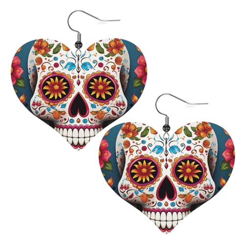 Bunte Totenkopf-Leder-Ohrringe für Damen, Herz-Ohrringe, leicht, baumelnde Ohrringe, Schmuck, Geschenke Bunte Totenkopf-Leder-Ohrringe für Damen, Herz-Ohrringe, leicht, baumelnde Ohrringe, Schmuck, Geschenke von FZQVSLCM