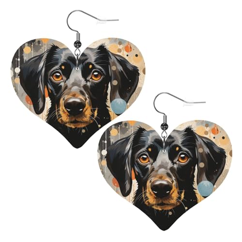 Bunte gepunktete und Hunde-Leder-Ohrringe für Damen, Herz-Ohrringe, leicht, baumelnde Ohrringe, Schmuck, Geschenke von FZQVSLCM