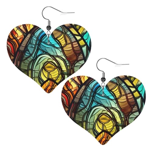 Buntglas-Kunstleder-Ohrringe für Frauen, Herz-Ohrringe, leicht, baumelnde Ohrringe, Schmuck-Geschenke Buntglas-Kunstleder-Ohrringe für Frauen, Herz-Ohrringe, leicht, baumelnde Ohrringe, Schmuck-Geschenke von FZQVSLCM