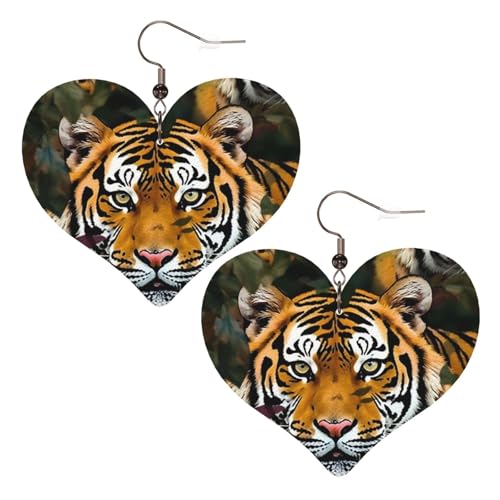 Camouflage-Tiger-Leder-Ohrringe für Damen, Herz-Ohrringe, leicht, baumelnd, Schmuck, Geschenke von FZQVSLCM