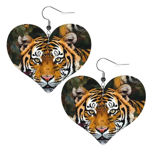 Camouflage-Tiger-Leder-Ohrringe für Damen, Herz-Ohrringe, leicht, baumelnd, Schmuck, Geschenke von FZQVSLCM