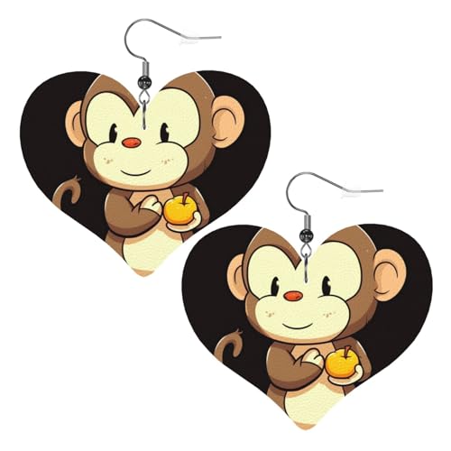 Cartoon-Affe hält Obstleder-Ohrringe für Frauen, Herz-Ohrringe, leicht, baumelnde Ohrringe, Schmuck, Geschenke Cartoon-Affe hält Obstleder-Ohrringe für Frauen, Herz-Ohrringe, leicht, baumelnde Ohrringe, Schmuck, Geschenke von FZQVSLCM