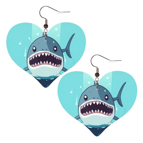 Cartoon-Hai, schwimmend im Wasser, Leder-Ohrringe für Frauen, Herz-Ohrringe, leicht, baumelnde Ohrringe, Schmuck-Geschenke Cartoon-Hai, schwimmend im Wasser, Leder-Ohrringe für Frauen, Herz-Ohrringe, leicht, baumelnde Ohrringe, Schmuck-Geschenke von FZQVSLCM