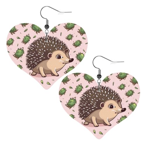 Cartoon-Igel-Leder-Ohrringe für Damen, Herz-Ohrringe, leicht, baumelnde Ohrringe, Schmuck, Geschenke, One Size, Kein Edelstein von FZQVSLCM