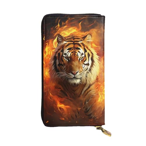 Cool Tiger in Flame Leder Geldbörse für Frauen Lange Münzbörse Ultra Slim Kreditkarten Halter Bifold Clutch von FZQVSLCM
