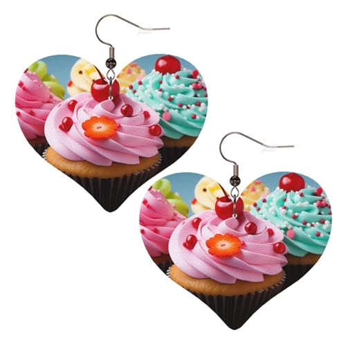 Cupcake-Leder-Ohrringe für Damen, Herz-Ohrringe, leicht, baumelnde Ohrringe, Schmuck-Geschenke von FZQVSLCM