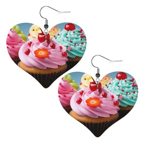 Cupcake-Leder-Ohrringe für Damen, Herz-Ohrringe, leicht, baumelnde Ohrringe, Schmuck-Geschenke von FZQVSLCM